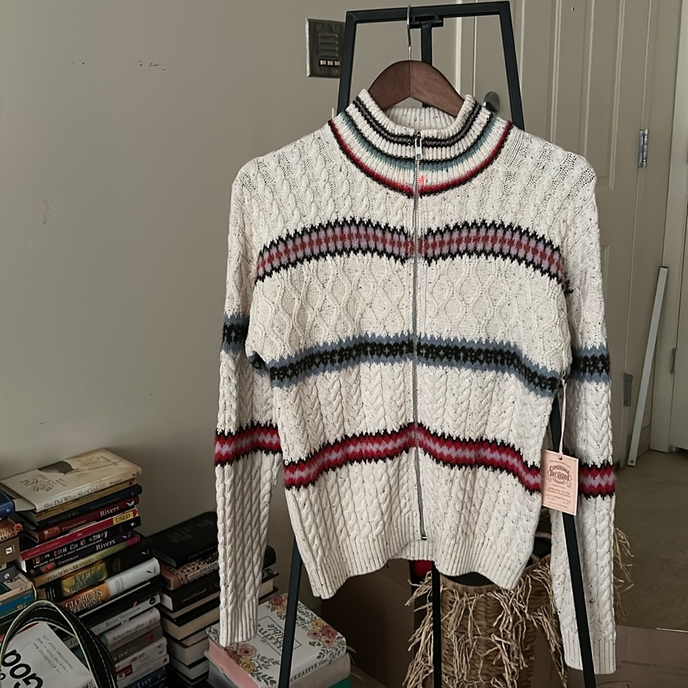 Multicolor knitted Striped Cotton Sweater zipper Cardigan